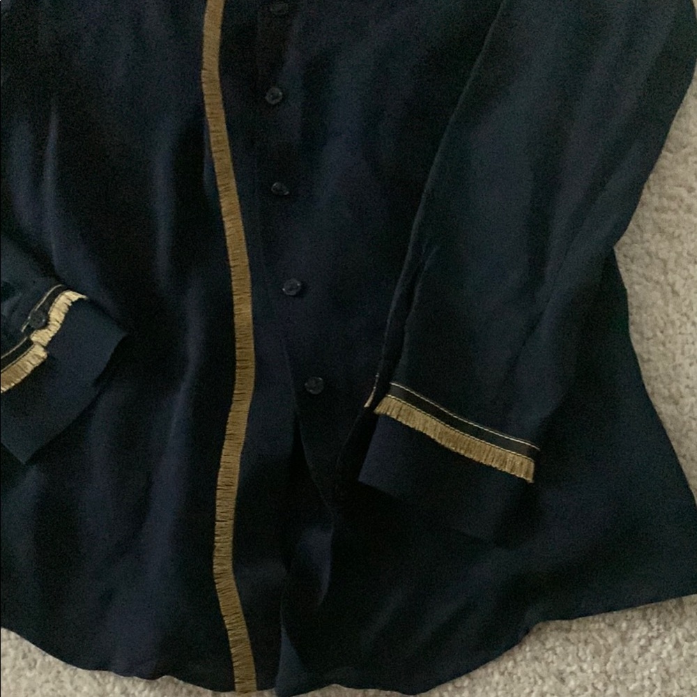 Judith & Charles 100% silk designer Black Blouse with Gold Trim - Picture 5 of 6